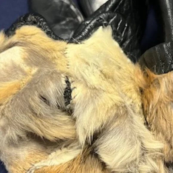 VTG Real Fur Lined Soft Leather Gloves Black Size: Sm-Med